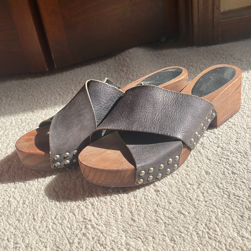 Free people leather wood platform sandal